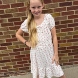Girls Puff Sleeve Smock Waist Tiered Dress