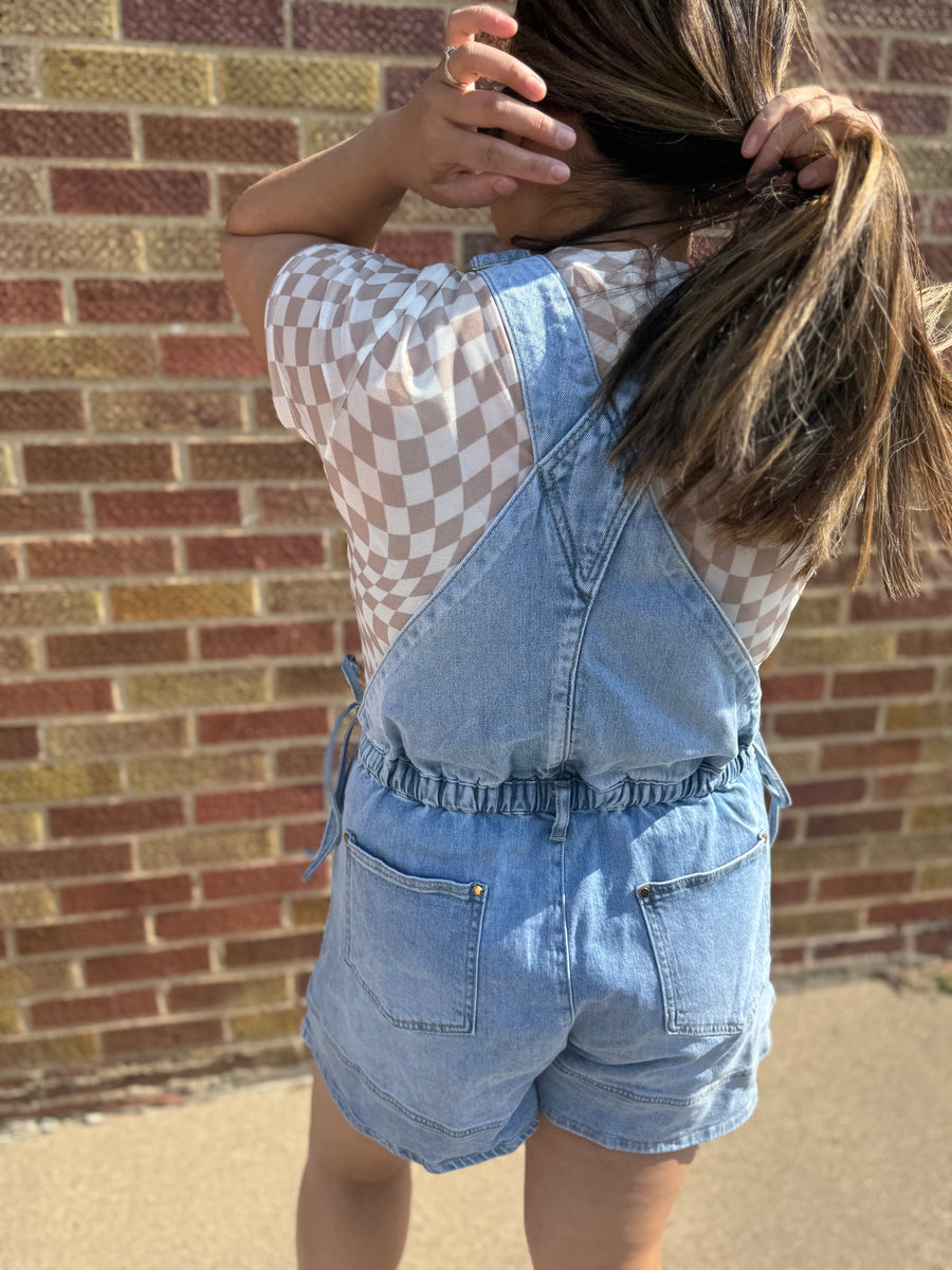 Side Tie Short Overalls