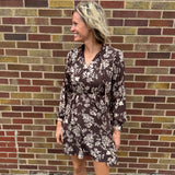 Front Tie Puff Long Sleeve Floral Mini Dress
