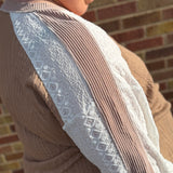 Plus V Neck Lace Sleeve Patchwork Top