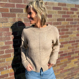 Front Bottom Slit Crew Neck Sweater Top