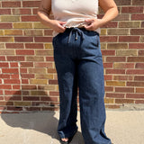 Denim Washed Drawstring Elastic Waist Pants