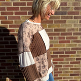 Floral Cable Knit Patchwork Top
