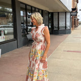 Sleeveless V Neck Ruffle Floral Dress
