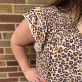 Leopard Ruffle Sleeve Dress w/Wave Trim