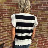 Bold Stripe Sweater Top w/Ruffled Sleeve
