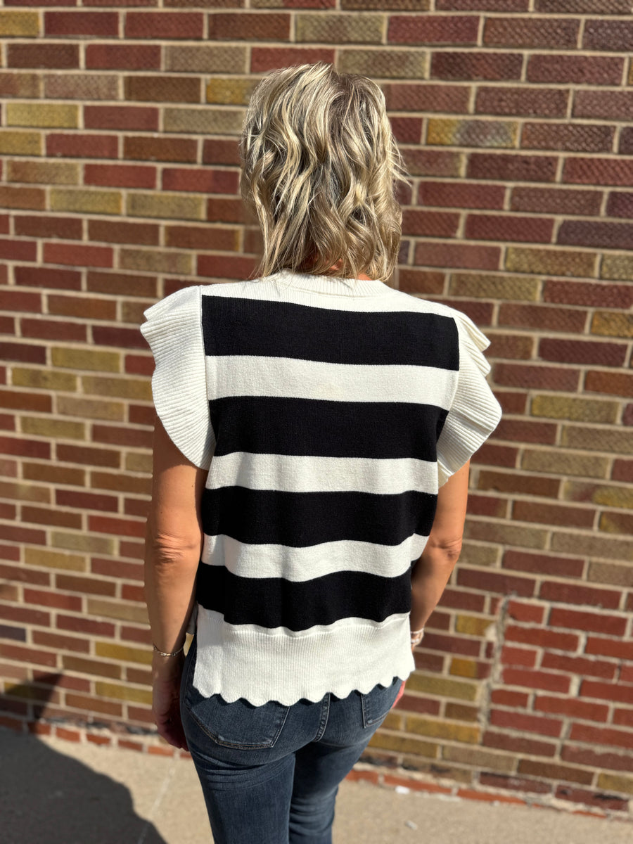 Bold Stripe Sweater Top w/Ruffled Sleeve