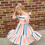 Girls Boho Rainbow Stripe Dress