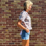 Plaid Ruffled Sleeve Button Down Shirt