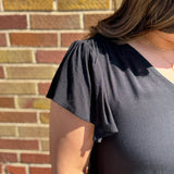 Folded V-Neck Ruffled Sleeve Top