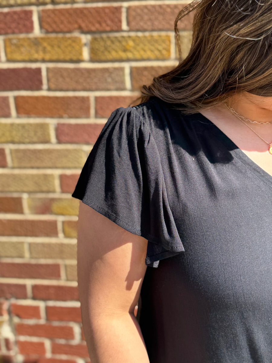 Folded V-Neck Ruffled Sleeve Top