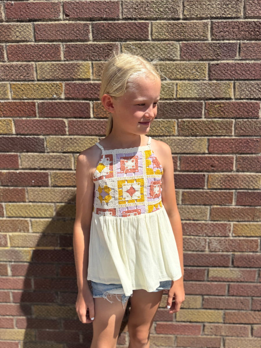 Girls Crochet Paneled Babydoll Tank