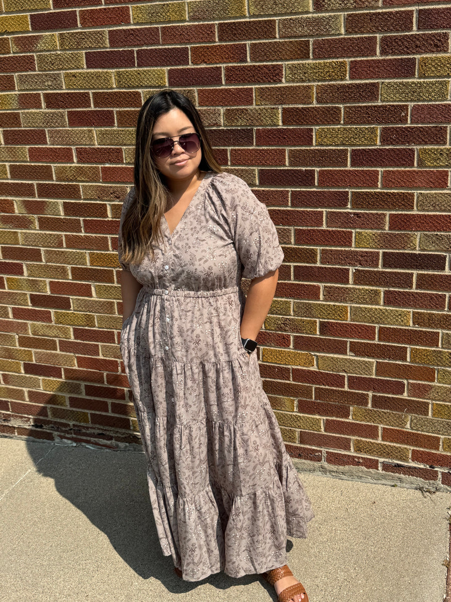 Taupe Floral Maxi Dress
