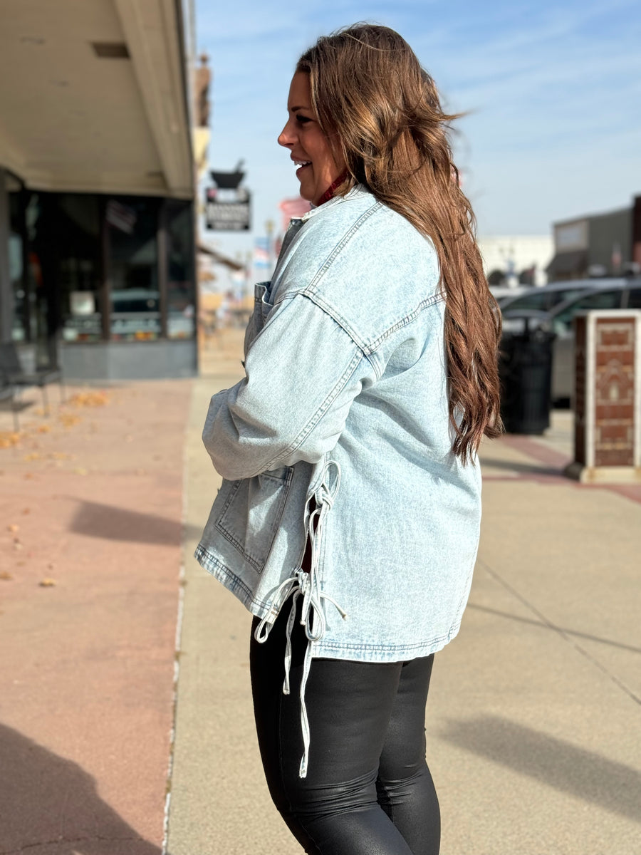 Side Tie Oversized Denim Jacket