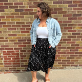 Plus Ditsy Woven Pocket Midi Skirt