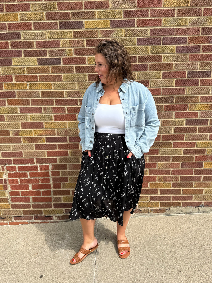 Plus Ditsy Woven Pocket Midi Skirt