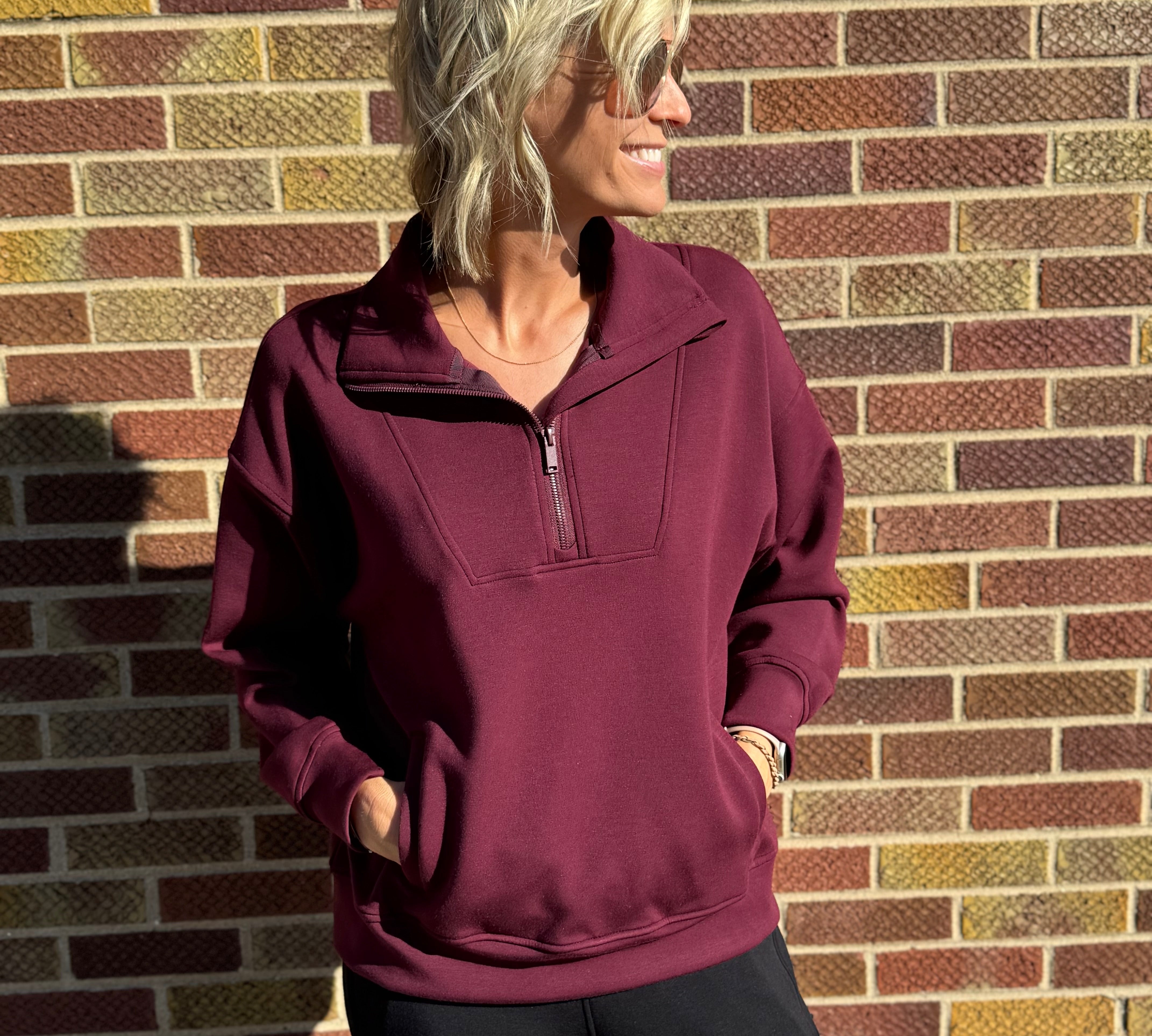 Modal Poly Quarter Zip Funnel Neck Pullover