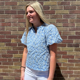Floral Textured Balloon Sleeve Top