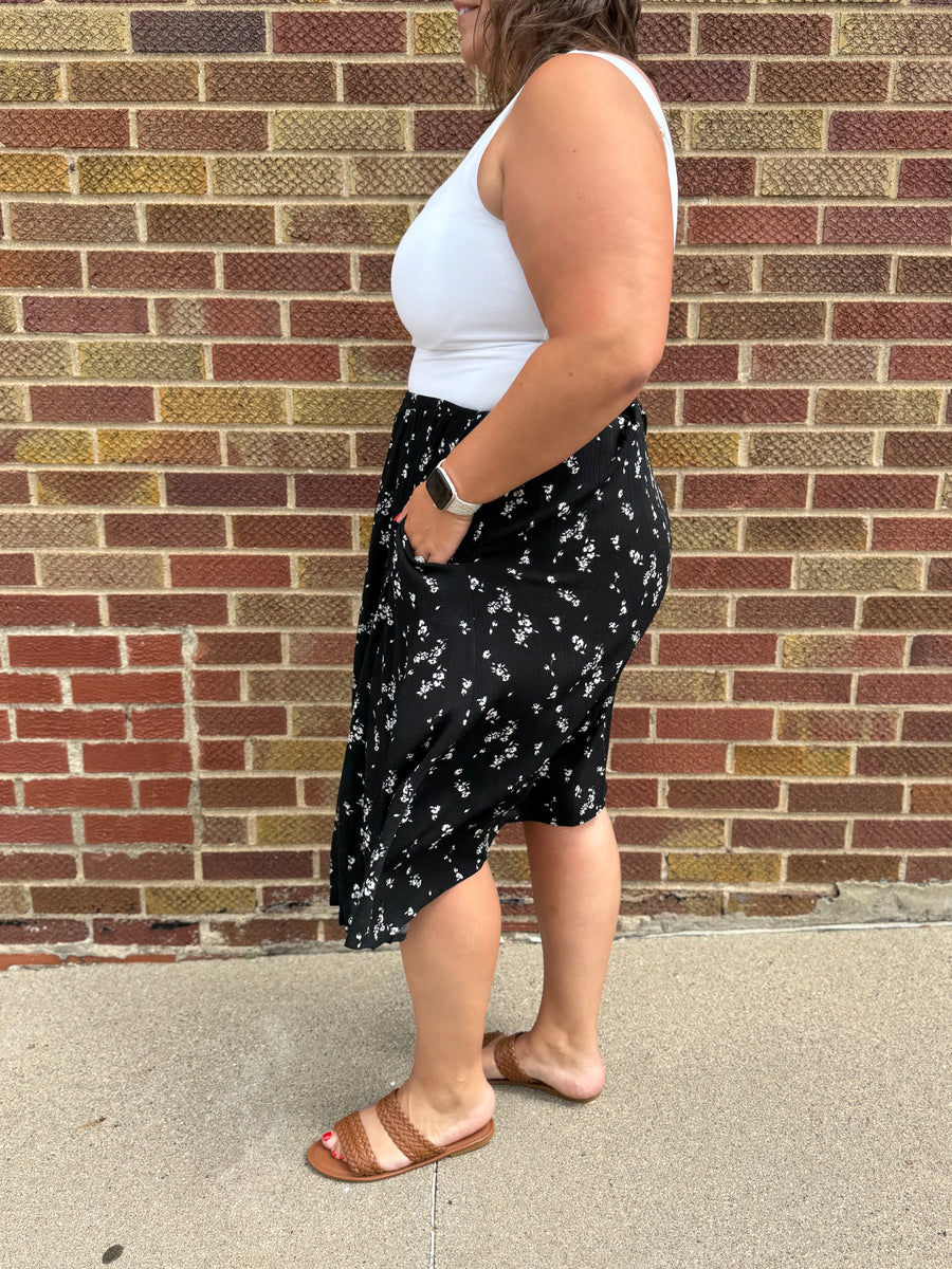 Plus Ditsy Woven Pocket Midi Skirt