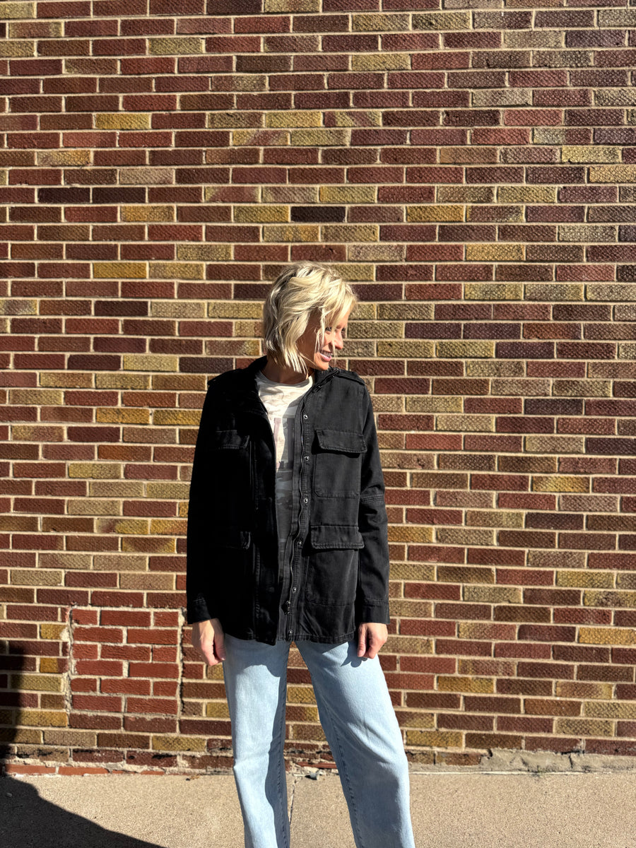 Washed Black Utility Denim Jacket