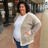 Plus Open Front Cardigan with Stitching Detail