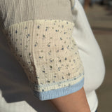 Plus Mixed Fabric Raglan Top w/Floral Detail