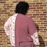 Plus Mixed Floral Top w/Waffle Knit Detail
