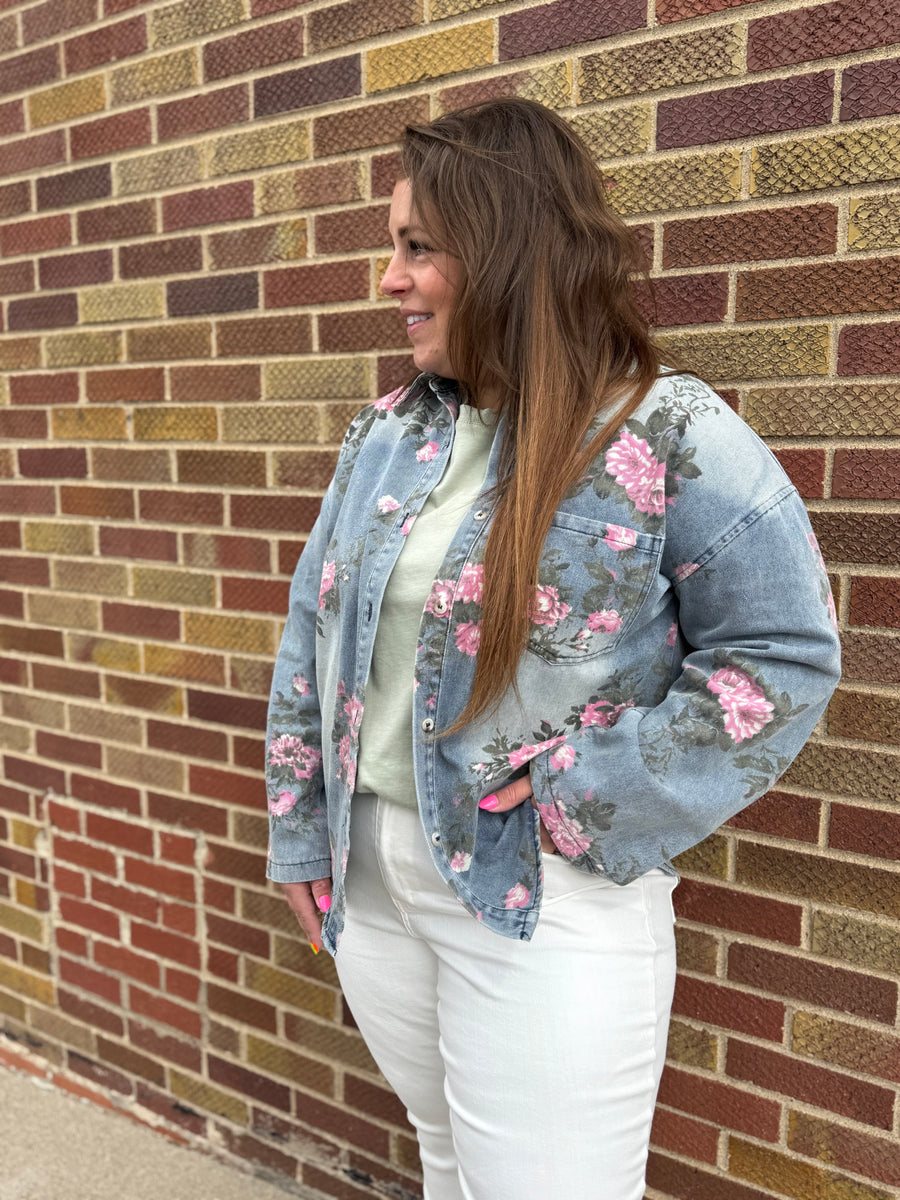 Floral Print Denim Top