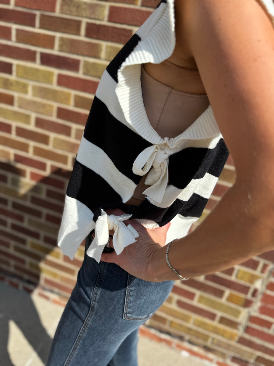 Bold Stripe Sweater Top w/Ruffled Sleeve