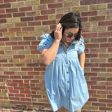 Collared Puff Sleeve Chambray Dress