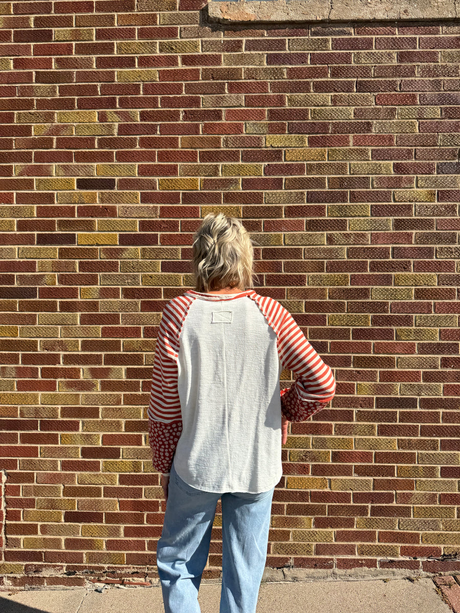 Oversized Floral & Stripe Knit Top