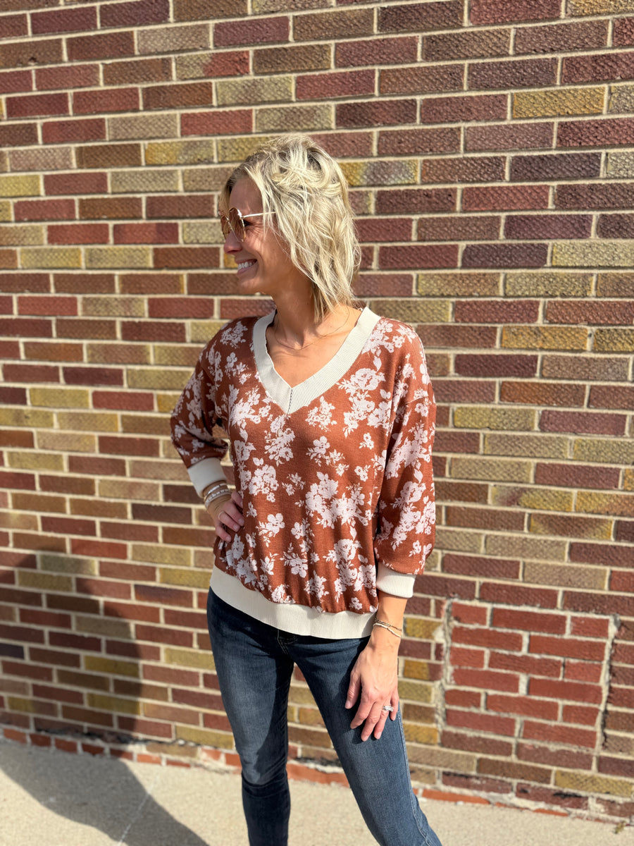 Floral Jacquard Knit Top