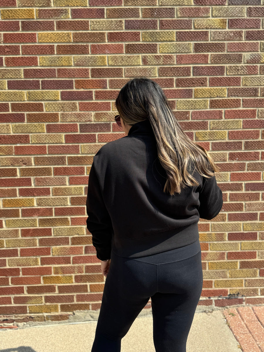 Black Crop 1/4 Zip Wolves Sweatshirt