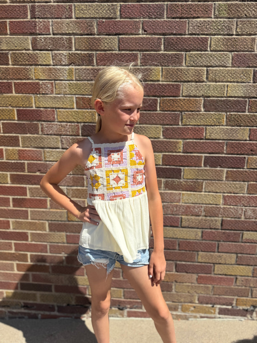 Girls Crochet Paneled Babydoll Tank