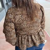 Leopard Print Puff Sleeve Top w/Bow