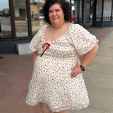 Plus Cherry Print Puff Sleeve Mini Dress