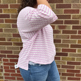 Textured Stripe Contrast Stitch Top