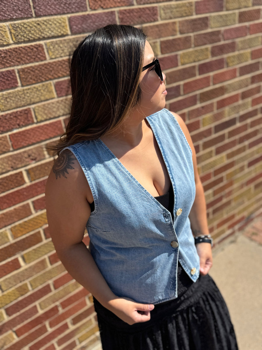 Three Button Denim Vest