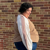 Plus V Neck Lace Sleeve Patchwork Top