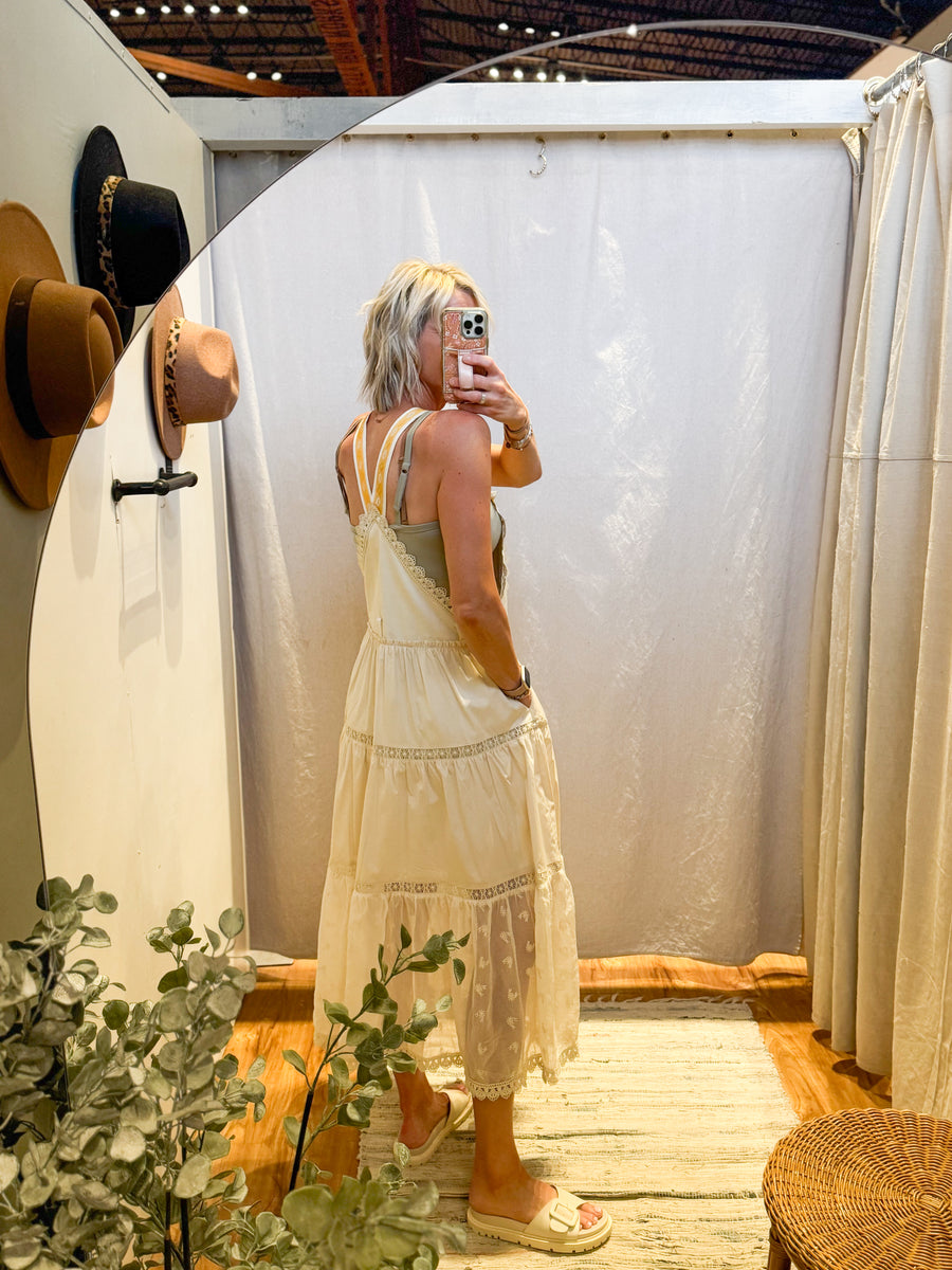 Lace Tiered Overall Maxi Dress