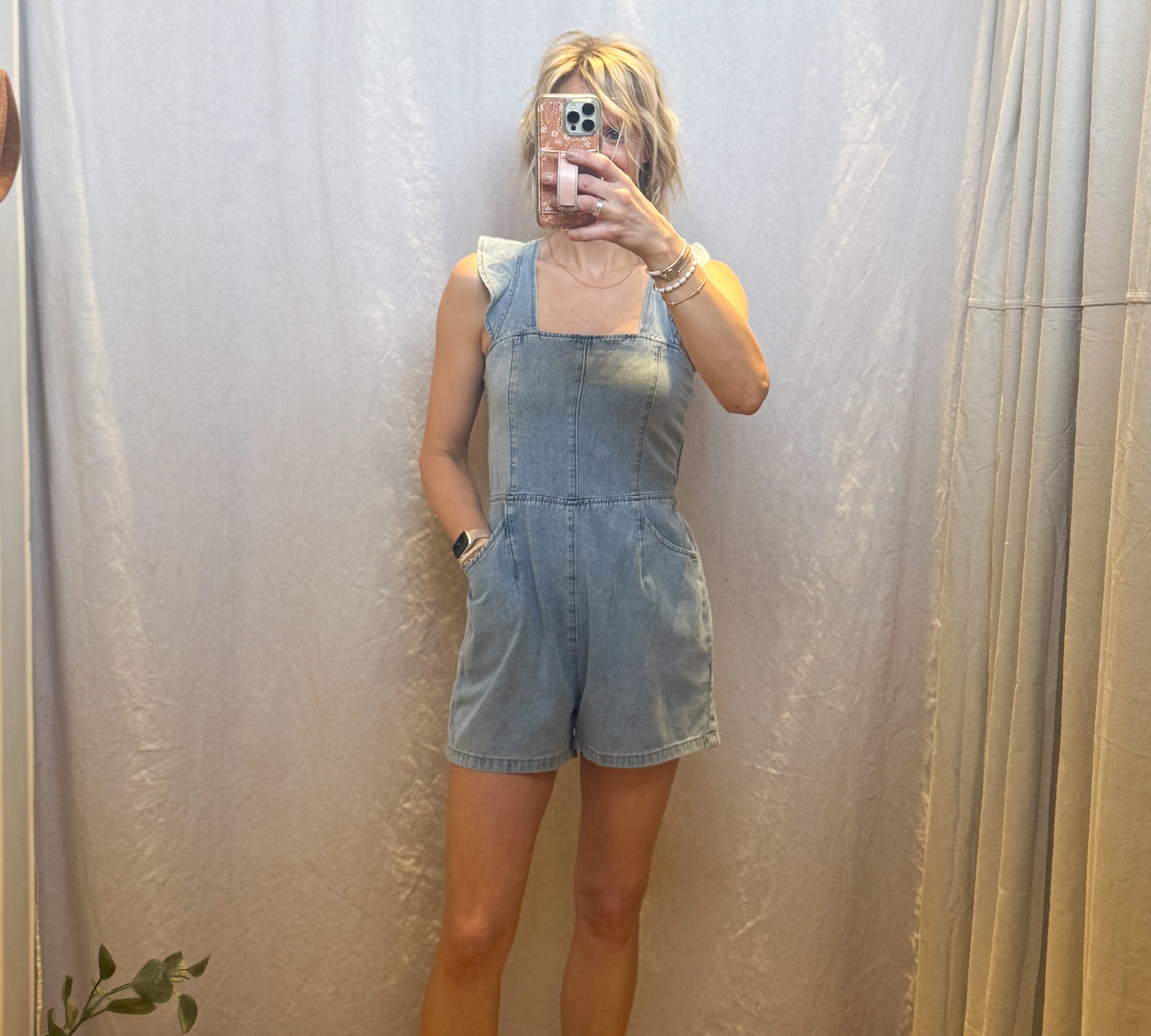 Ruffle Sleeve Denim Romper