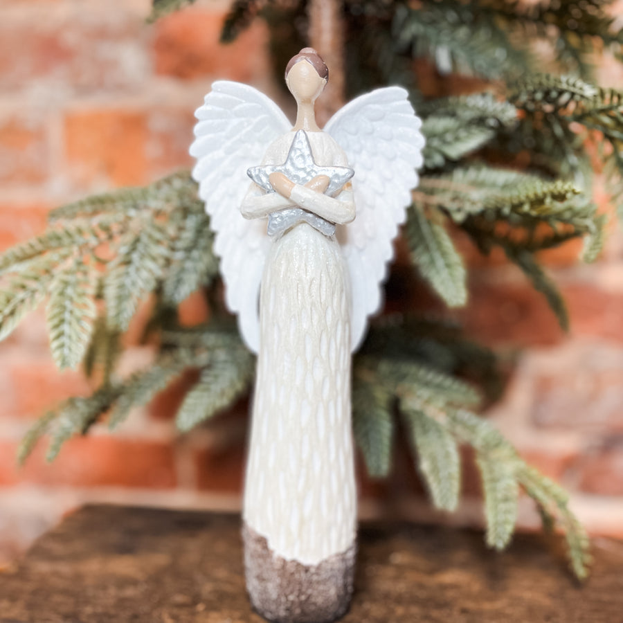 Carved Woodlook Resin Angel Figure