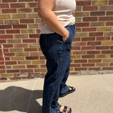 Denim Washed Drawstring Elastic Waist Pants