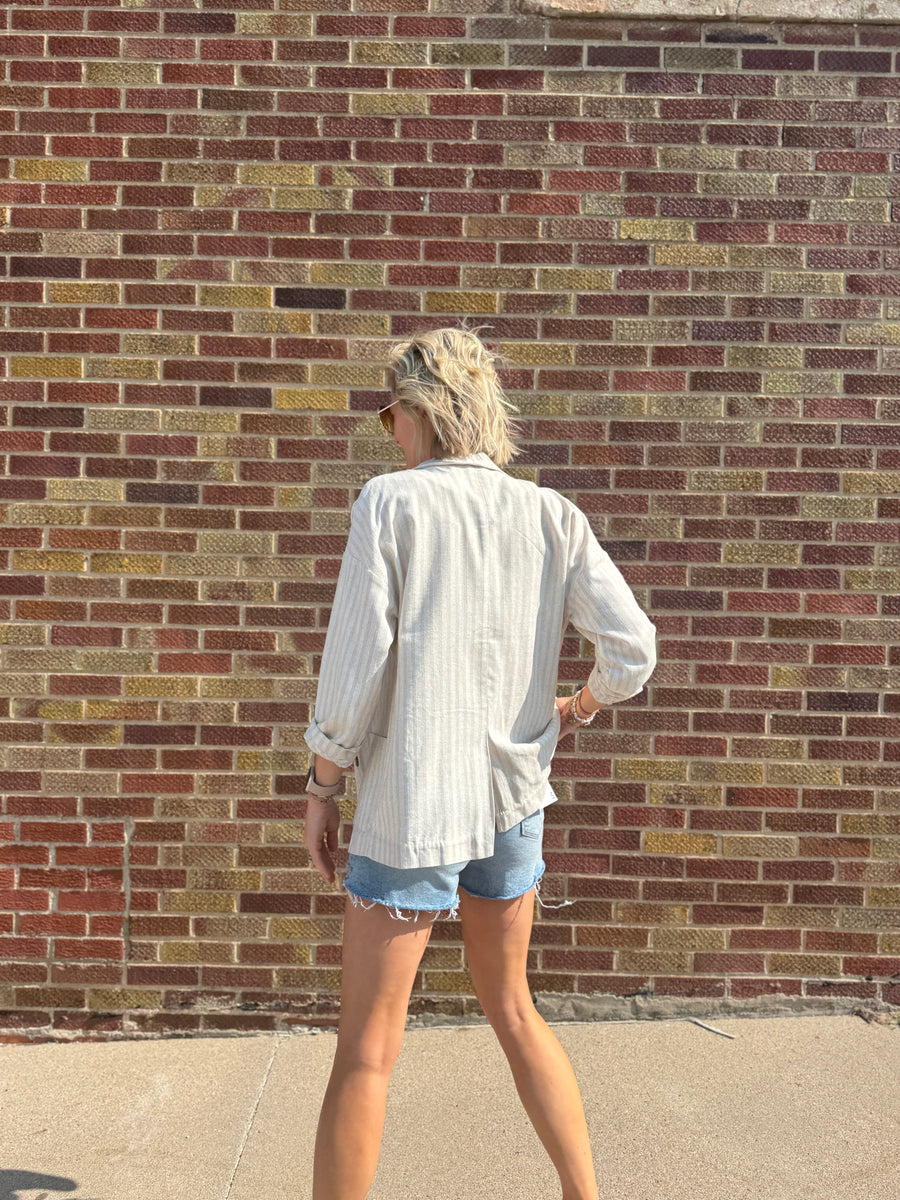 Striped Pocket Linen Blazer