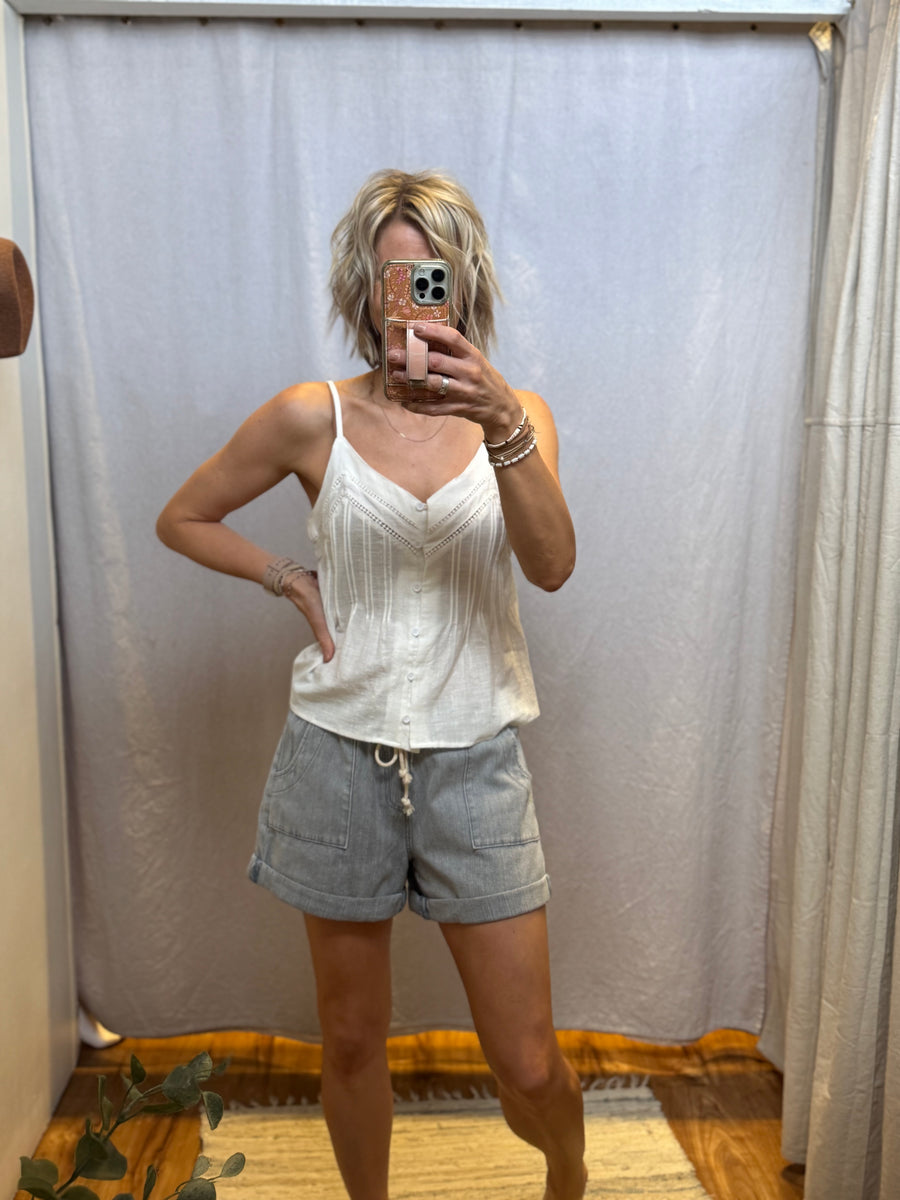 White Textured V-Neck Tank