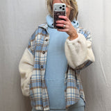 Plaid Jacket w/Teddy Fur Sleeve