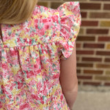 Girls Floral Ruffle Sleeve Tiered Dress