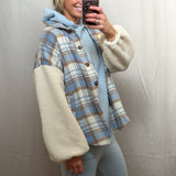 Plaid Jacket w/Teddy Fur Sleeve