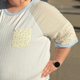 Plus Mixed Fabric Raglan Top w/Floral Detail