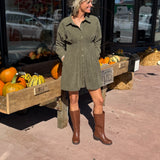 Button Up Corduroy Waist Tuck Dress